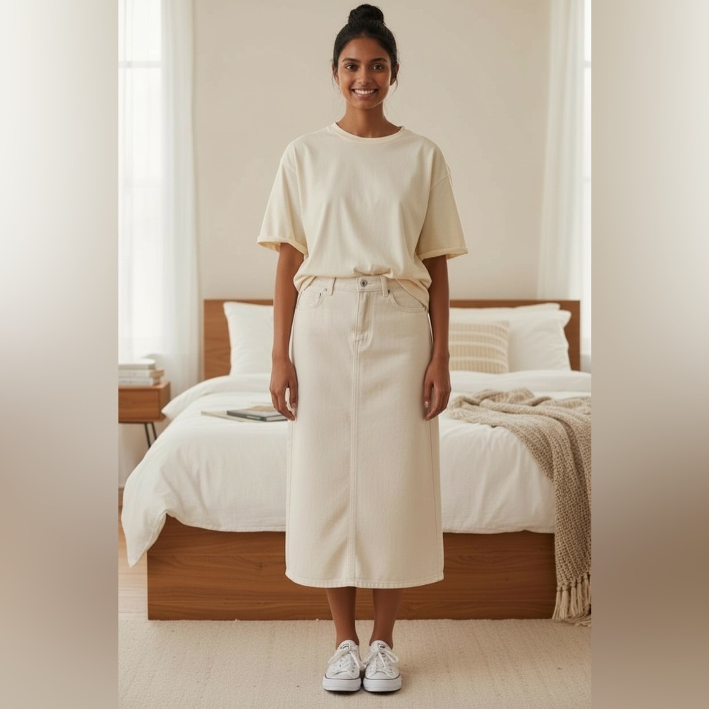 7 for All Mankind Women’s New White Denim Midi Skirt w/ Side Slits, 28 (US 8)